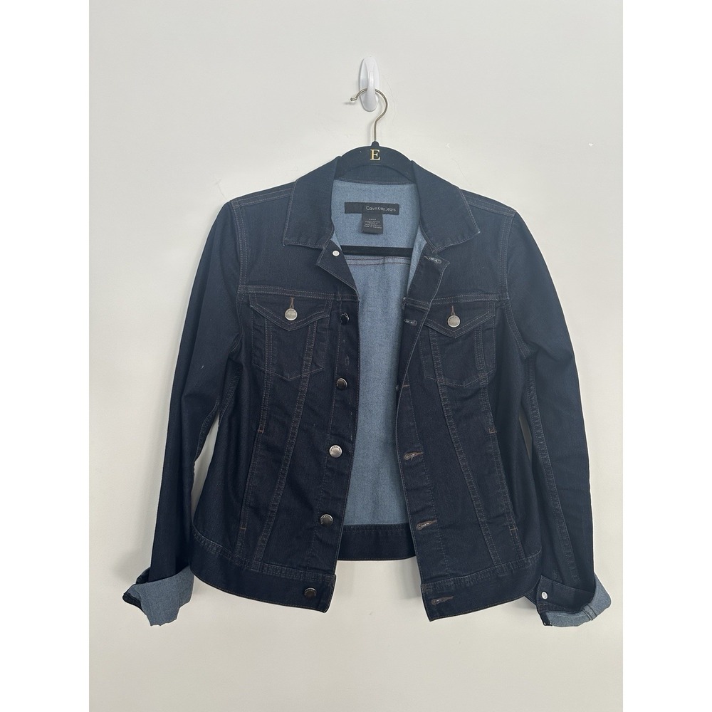 Timeless Calvin Klein dark wash denim jacket women's size Small Classic Wardrobe